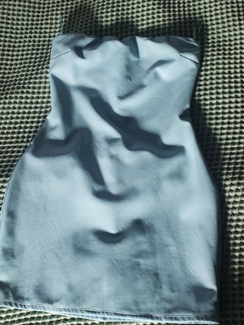Naked Wardrobe - Light Blue Strapless Faux Leather Mini Dress - Picture 10 of 10
